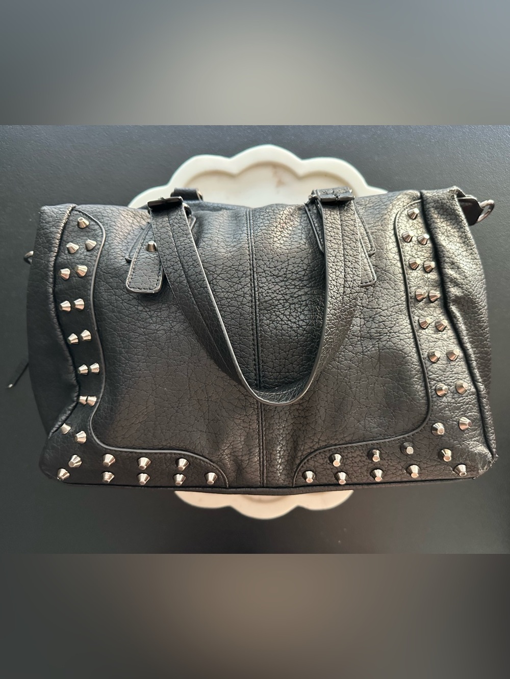 Women’s Cesca Black Studded Crossbody Tote with Adjustable & Removable Strap